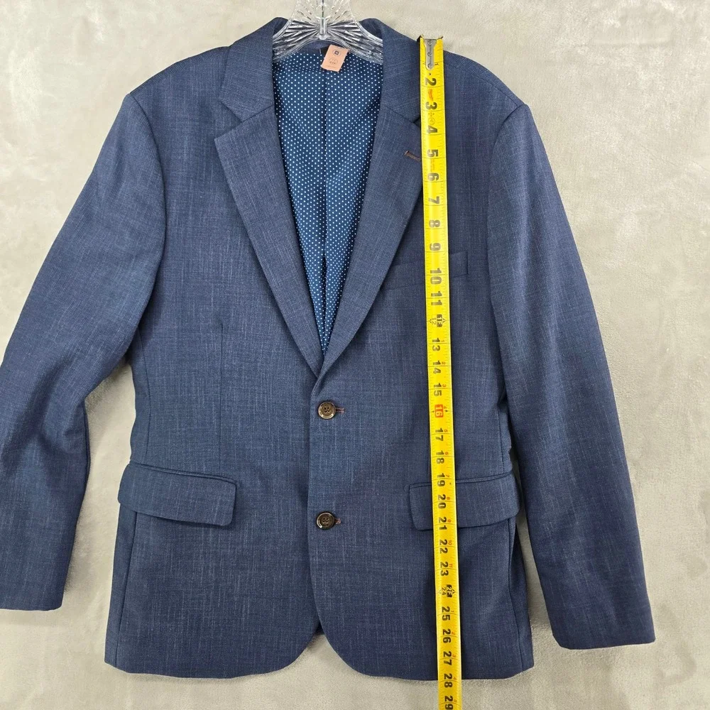 State and Liberty Blazer Mens 38S Blue Two Button Polka Dot Stretch Sport Coat
